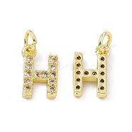 Real 18K Gold Plated Brass Micro Pave Clear Cubic Zirconia Charms, with Jump Ring, Letter.H, 11.5x7.5x2.5mm, Hole: 3.4mm(KK-E068-VB452-H)