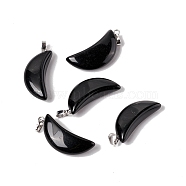 Natural Obsidian Pendants, with Platinum Tone Brass Findings, Moon Charm, 33x15x8mm, Hole: 6x3.2mm(G-Z022-03A)