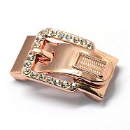 Alloy Rhinestone Magnetic Clasps with Glue-in Ends, Buckle, Light Gold, 38x23.5mm, Half Hole: 3x16mm(PALLOY-R089-18LG)