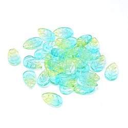 Transparent Glass Pendants, Leaf, Two Tone, Aquamarine, 18x11x3mm, Hole: 1.2mm(GLAA-H016-08H-14)