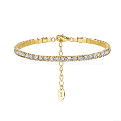Real 14K Gold Plated 925 Sterling Silver Link Chain Bracelet, Cubic Zirconia Tennis Bracelets, with S925 Stamp, Clear, 6-5/8 inch(16.8cm)(BJEW-P311-01G-01)