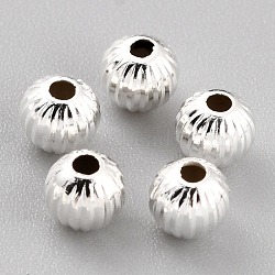 Long-Lasting Plated Brass Beads, Corrugated Beads, Round, 925 Sterling Silver Plated, 5x4.5mm, Hole: 1.5mm(KK-O133-001C-S)