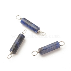 Natural Sodalite Connector Charms, with Platinum Tone Eco-Friendly Brass Wire Double Loops, Column, 23~24x4mm, Hole: 2~2.6mm(PALLOY-JF01574-01)