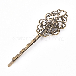 Iron Hair Bobby Pin Findings, Floral, Antique Bronze, 66.5x20x4.5mm(IFIN-WH0051-93G)