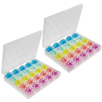 2 Boxes 25 Compartments Polypropylene(PP) Plastic Sewing Machine Bobbins with Storage Case, for Sewing Machine, Rectangle, Mixed Color, 10.5x12x2.5cm