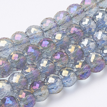 Electroplated Glass Beads Strands, Rainbow Plated, Faceted, Rondelle, Colorful, 8x6mm, Hole: 1.2mm, about 80pcs/strand, 19.69 inch