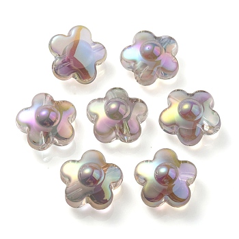 UV Plating Rainbow Iridescent Transparent Acrylic Beads, Two Tone, Flower, Gainsboro, 17x17x9mm, Hole: 2.7mm