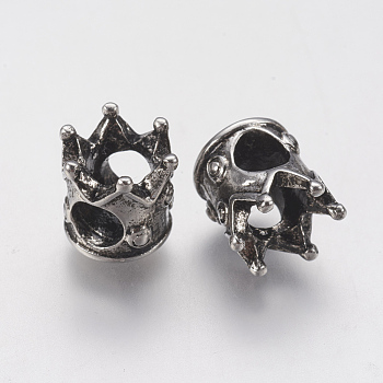 Ion Plating(IP) 304 Stainless Steel European Beads, Large Hole Beads, Crown, Antique Silver, 11x8mm, Hole: 4.5mm