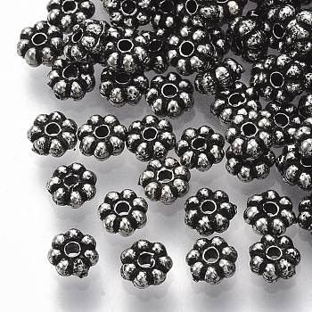 CCB Plastic Spacer Beads, Flower, Antique Silver, 4.5x2mm, Hole: 1mm, about 21000pcs/500g