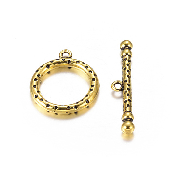 Tibetan Style Alloy Toggle Clasps, Antique Golden, Lead Free, Cadmium Free and Nickel Free, Size: Ring: 21mm wide, 26mm long, Bar: 37mm long, hole: 2mm