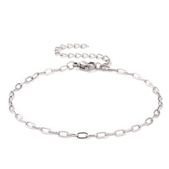 304 Stainless Steel Cable Chain Bracelet for Men Women, Stainless Steel Color, 7 inch(17.7cm)