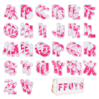 Tie-dye Computerized Embroidery Cloth Iron On Patches, Costume Accessories, Appliques, Letter, Letter A~Z, 63~66x39~60x1mm, 26pcs/set