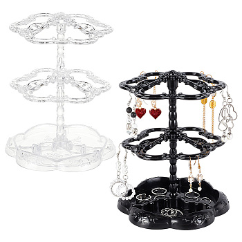 Elite 2 Sets 2 Colors 2-Tier 360 Rotating Plastic Jewelry Organizer Display Stands, Tabletop Flower Shaped Jewelry Storage Rack with Tray for Earrings, Mixed Color, Finish Product: 14.45x13.5x18.5cm, 1 set/color