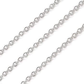 Rhodium Plated 925 Sterling Silver Cable Chains, Soldered, Platinum, 2.5x2x0.5mm