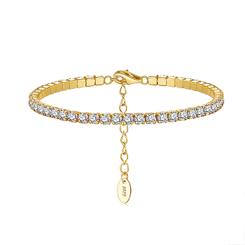 Real 14K Gold Plated 925 Sterling Silver Link Chain Bracelet, Cubic Zirconia Tennis Bracelets, with S925 Stamp, Clear, 6-5/8 inch(16.8cm)