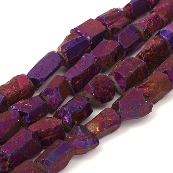 Electroplated Natural Quartz Crystal Beads Strands, Nuggets, Purple Plated, 13~17x7~16x7~16mm, Hole: 1.2mm, about 27pcs/strand, 15.16 inch(38.5cm)
