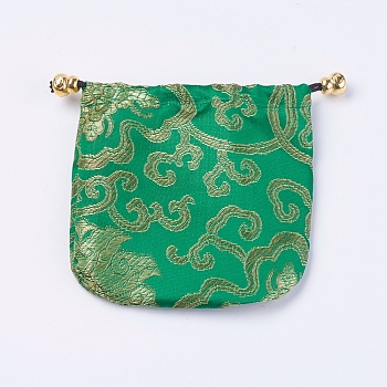 Silk Pouches, Drawstring Bag, Sea Green, 10.5~11.5x11~11.5cm