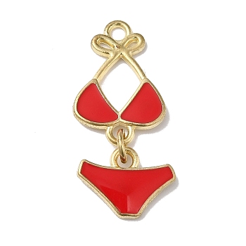 Golden Tone Alloy Enamel Pendants, Bikini Charms, Red, 30x14x4.5mm, Hole: 2mm