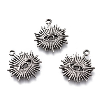 304 Stainless Steel Pendants, Evil Eye, Antique Silver, 21x18x2mm, Hole: 1.8mm