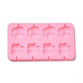 DIY Lollipop Making Food Grade Silicone Molds, Candy Molds, Fox, 8 Cavities, Pink, 110x193x10mm, Inner Diameter: 39x40mm, Fit for 3mm Stick