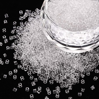 Transparent Glass Cylinder Beads, Seed Beads, Round Hole, Clear, 1.5~2x1~2mm, Hole: 0.8mm, about 8000pcs/bag, about 1pound/bag