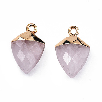 Natural Rose Quartz Pendants, with Light Gold Plated Iron Findings, Faceted, Kite Charm, 18.5x11.5~12x6mm, Hole: 1.6mm