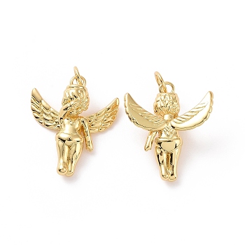 Angel Brass Pendants, with Jump Rings, Cadmium Free & Nickel Free & Lead Free, Real 18K Gold Plated, 20.5x18x7.5mm, Hole: 3.4mm
