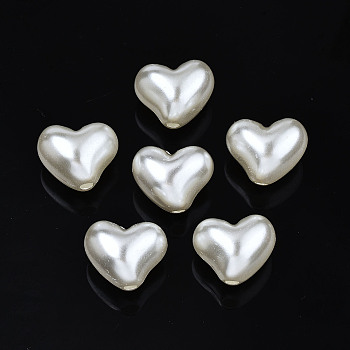 ABS Plastic Imitation Pearl Beads, Heart, Creamy White, 14x17x13mm, Hole: 3mm