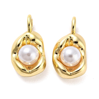 Alloy with ABS Plastic Imitation Pearl Pendants, Lead Free & Cadmium Free, Oval Charm, Golden, 16x8x7.5mm, Hole: 2.5mm