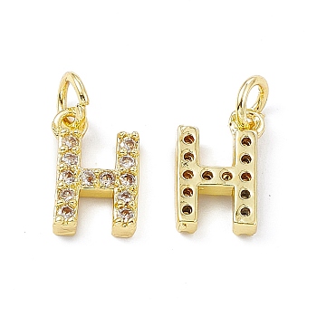 Real 18K Gold Plated Brass Micro Pave Clear Cubic Zirconia Charms, with Jump Ring, Letter.H, 11.5x7.5x2.5mm, Hole: 3.4mm