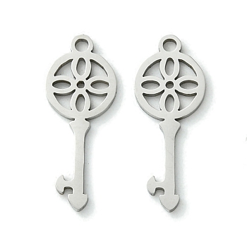 201 Stainless Steel Pendants, Laser Cut, Key Charm, Stainless Steel Color, 20.5x8x1mm, Hole: 1.4mm