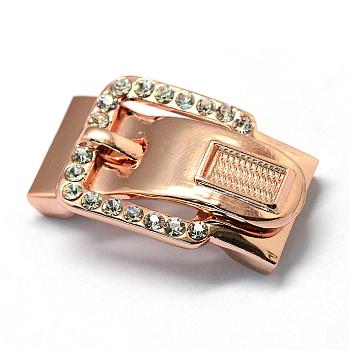 Alloy Rhinestone Magnetic Clasps with Glue-in Ends, Buckle, Light Gold, 38x23.5mm, Half Hole: 3x16mm