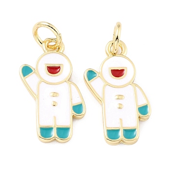 Brass Enamel Pendants, with Jump Ring, Long-Lasting Plated, Real 18K Gold Plated, Astronaut, White, 17x10x1.5mm, Jump Ring: 5x0.8mm, 3.4mm Inner Diameter