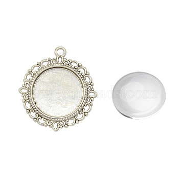Pendant Making Sets, with Alloy Pendant Cabochon Settings and Glass Cabochons, Flat Round, Lead Free & Nickel Free, Antique Silver, Tray: 20mm, 35x32x2mm, Hole: 2mm, 19.5~20x5.5mm(DIY-X0288-64AS-FF)