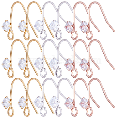 Mixed Color Brass+Cubic Zirconia Earring Hooks