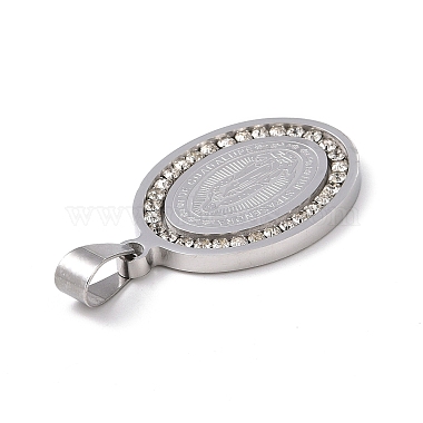 304 Stainless Steel Crystal Rhinestone Flat Oval with Virgin Mary Holy Pendants(STAS-E093-01)-4