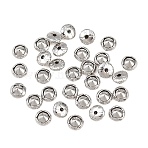 Brass Ear Nuts, Earring Backs, Flat Round with Flower Pattern, Cadmium Free & Nickel Free & Lead Free, Platinum, 4x2mm, Hole: 0.8mm(KK-G550-07P)