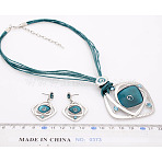 Rhombus Alloy Enamel Stud Earrings & Pendant Necklaces Sets, Dark Cyan, 450~460mm(FS-WGC3B96-06)