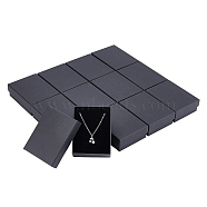 Pandahall 12Pcs Kraft Cotton Filled Cardboard Paper Jewelry Set Boxes, for Ring, Necklace, with Sponge inside, Rectangle, Black, 9x7x3cm, Inner Size: 8.5x6.4x1.7cm(CBOX-TA0001-05)