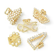 5 Styles Alloy Claw Hair Clips, with ABS Plastic Imitation Pearl, Long-Lasting Plated, Bowknot & Number 520 & Masquerade & Butterfly & Triangle, White, 31~50x30~50x23.5~27mm(PHAR-X0001-01)