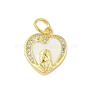 Brass Micro Pave Clear Cubic Zirconia Pendants, with Jump Ring and Enamel, Real 18K Gold Plated, Heart, 14x12x3mm, Hole: 3mm(KK-E111-46G-06)