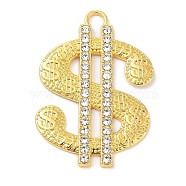 Alloy Rhinestone Pendants, United States Dollar Money Sign, Golden, 49x34x2.5mm, Hole: 7.5x4.5mm(ALRI-S001-06)