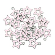 Alloy Enamel Pendants, Star, Platinum, Pink, 16x14x2mm, Hole: 1.6mm, about 20pcs/bag(ENAM-YW0003-01D)