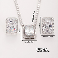 Women's Glass Rectangle Necklace & Earrings Set for Fashionable Look, Clear(LO8107-4)