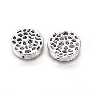 Tibetan Style Alloy Hammered Beads, Flat Round, Antique Silver, 15.5~16x3.5mm, Hole: 1mm(PALLOY-E566-07AS)