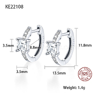 Platinum Rhodium Plated 925 Sterling Silver Hoop Earrings, Square Cubic Zirconia Earrings, with S925 Stamp, Clear, 11.8x13.5mm(ZC1005-6)