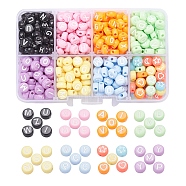 480Pcs 8 Style Opaque Acrylic Beads, Flat Round with Mixed Shapes, Mixed Color, 7x3~4mm, Hole: 1.5mm, about 60pcs/style(MACR-YW0001-47)
