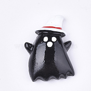 Resin Cabochons, Ghost with Hat, Halloween, Black, 27x19x6.5mm(X-CRES-T010-105A)