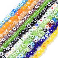 Handmade Millefiori Glass Bead Strands, Flower, Colorful, 4~7.2x2.6mm, Hole: 1mm, about 60~69pcs/Strand, 16 inch(40cm)(LAMP-J035-6mm)