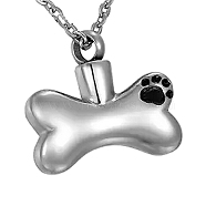 Titanium Steel Dog Bone with Paw Print Pendant Necklaces, Urn Ashes Necklaces, Stainless Steel Color, 21.65 inch(55cm)(PW-WG28857-02)